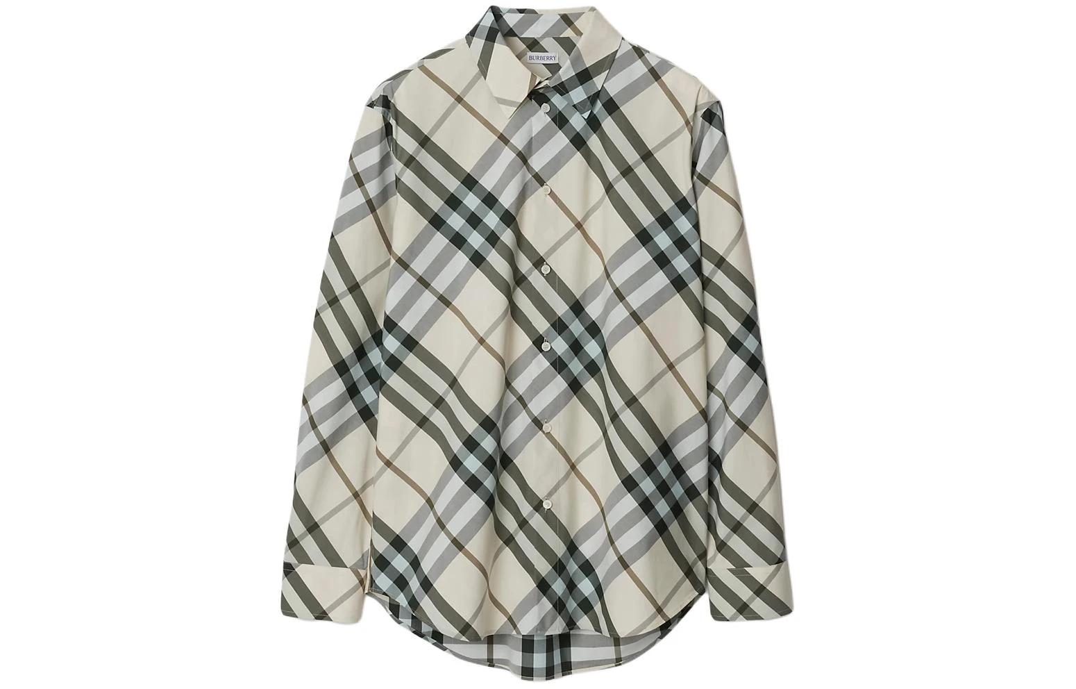 商品[国内直发] Burberry|博柏利 SS24 格纹拼色方领长袖衬衫 男款 雪花石色,价格¥3273,第1张图片