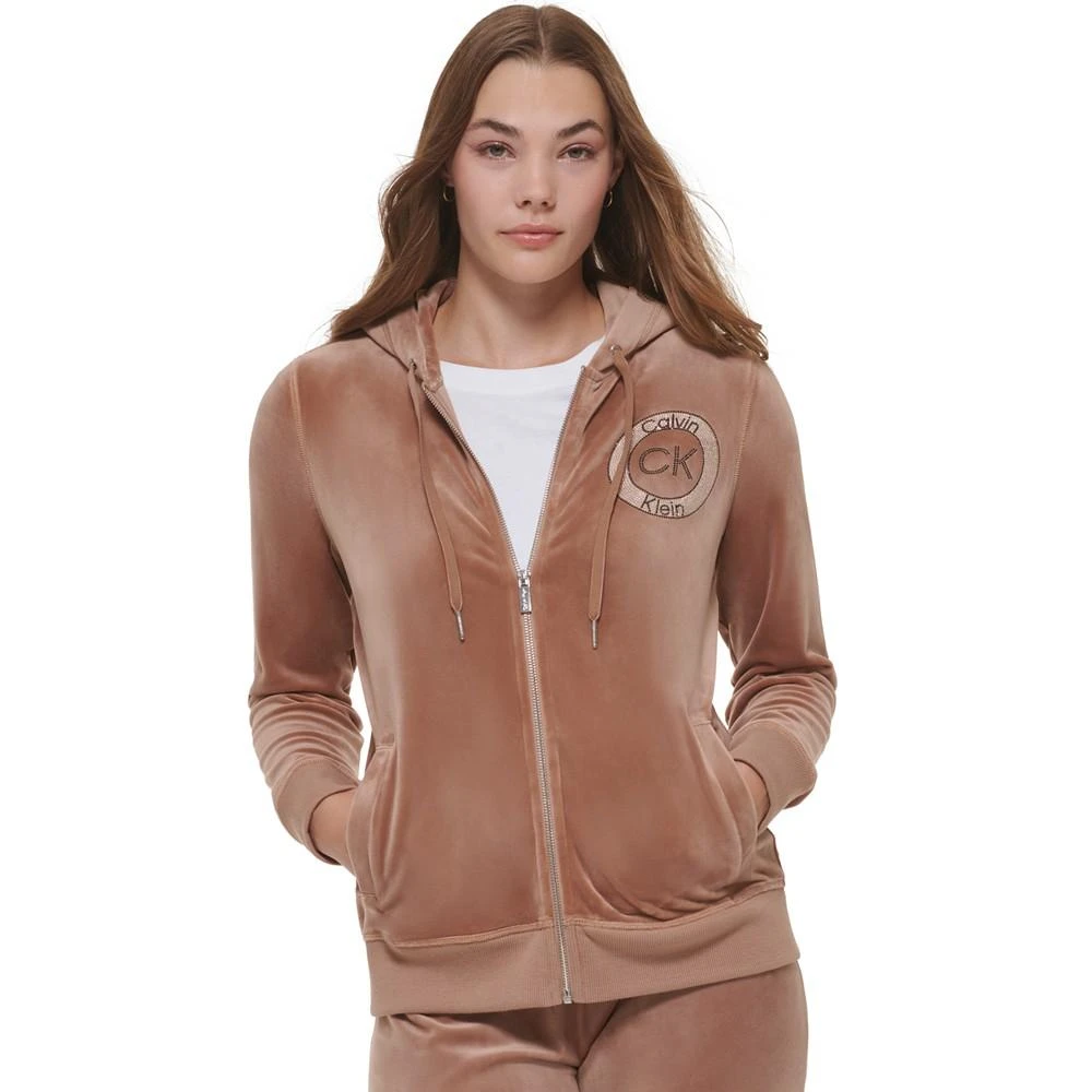 商品Calvin Klein|Velour Jacket With Crystal Logo Detail,价格¥200,第1张图片