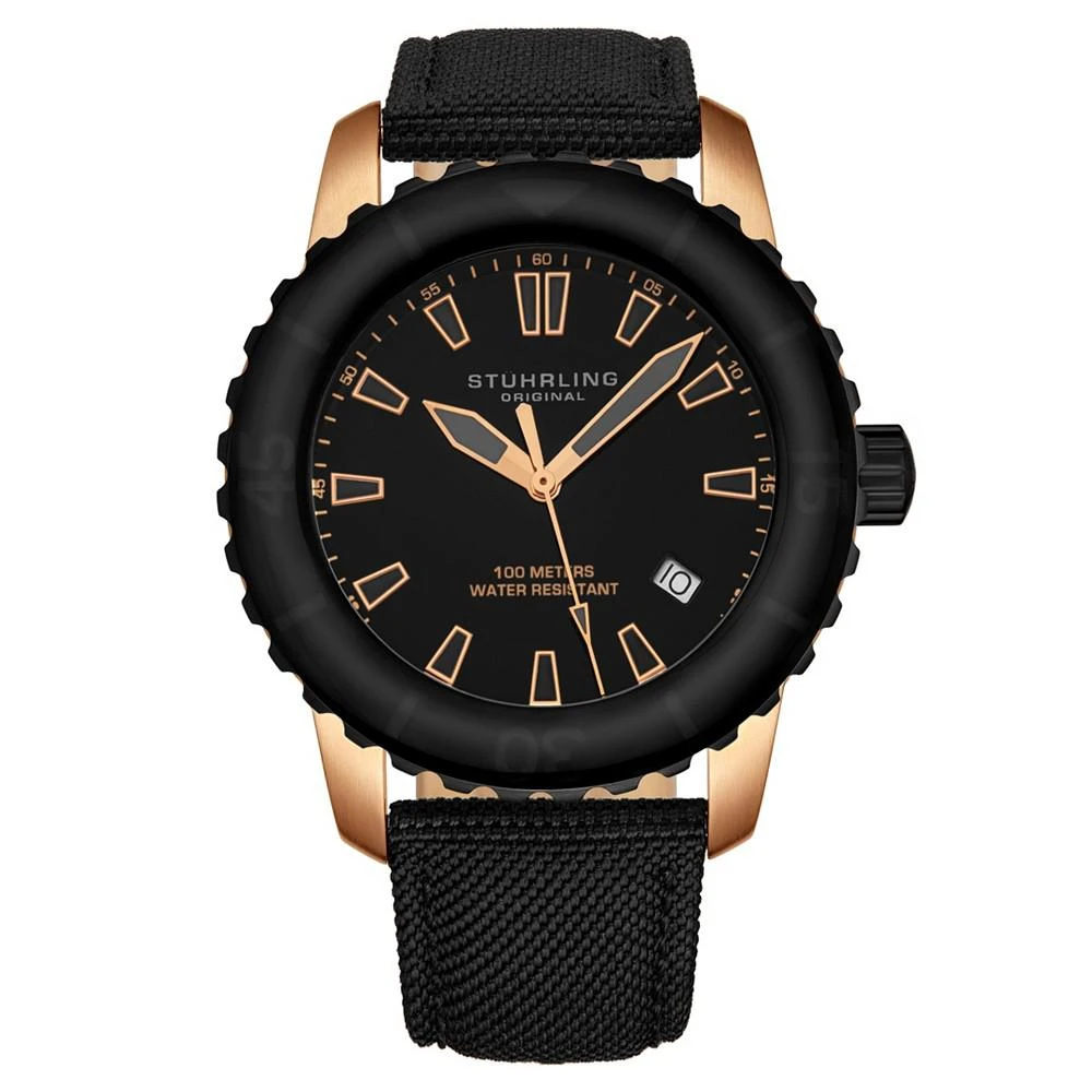 商品Stuhrling|Men's Diver on a Black Nylon Strap Watch 44mm,价格¥1465,第1张图片