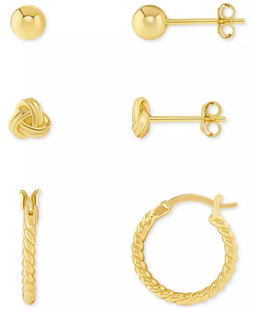 商品Macy's|Polished Stud & Hoop Earrings Set in 18k Gold over Sterling Silver, Created for Macy's,价格¥188,第1张图片