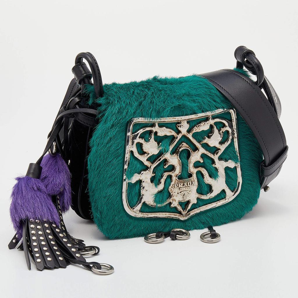 商品[二手商品] Prada|Prada Black/Green Calf Hair And Quilted Velvet Small Corsaire Shoulder Bag,价格¥5165,第5张图片详细描述