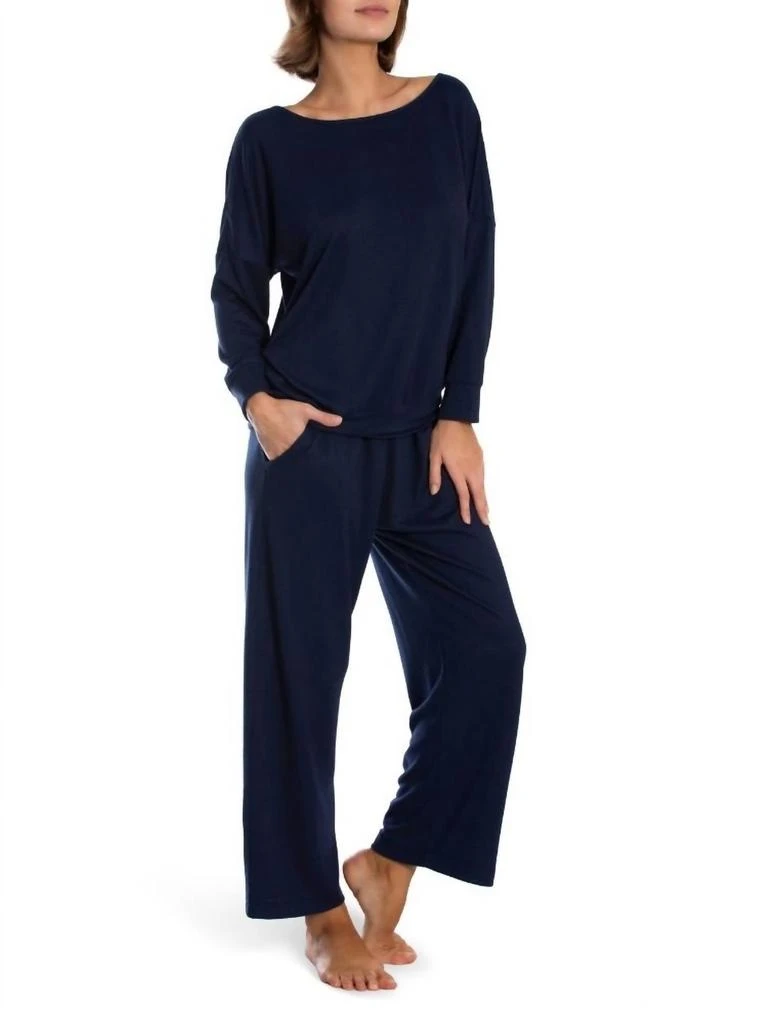 商品In Bloom|Piper Collection Pajama Set In Navy,价格¥352,第1张图片