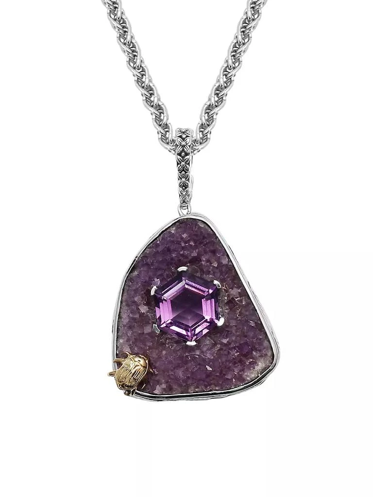 商品Stephen Dweck|One-Of-A-Kind Sterling Silver, 18K Yellow Gold, Amethyst, &amp; Druzy Pendant Necklace,价格¥29351,第2张图片详细描述