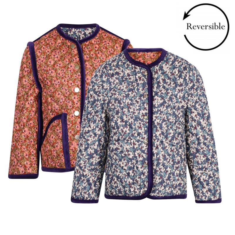 Floral print reversible jacket in blue and terracotta商品第1张图片规格展示
