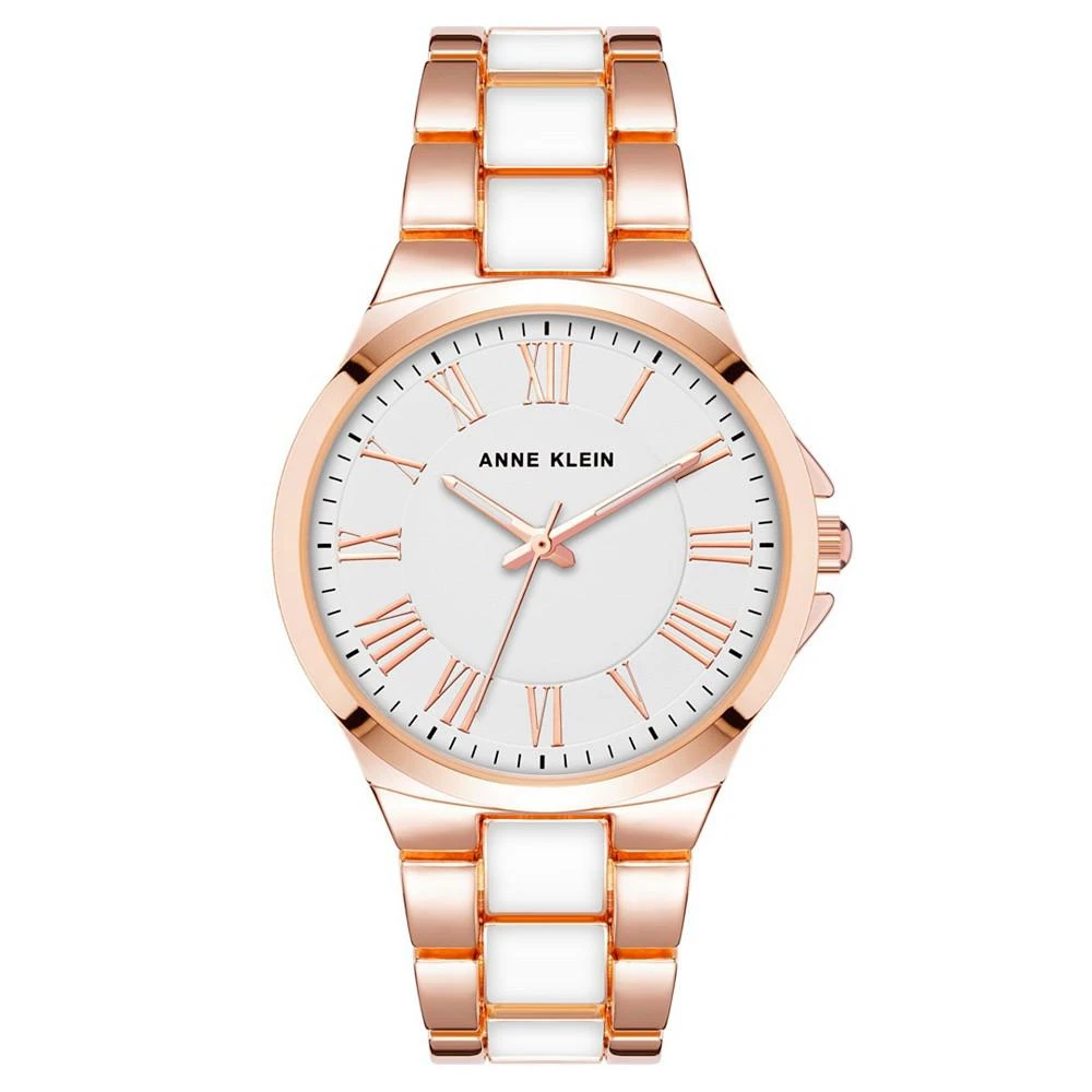 商品Anne Klein|Women's Link Bracelet Watch in Rose Gold-Tone with White Enamel, 36mm,价格¥322,第1张图片