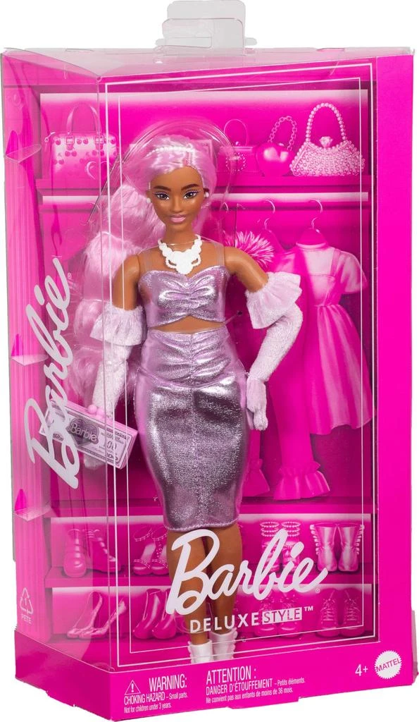 Barbie Deluxe Style Doll #1 in Barbiecore Outfit, Pink Hair and Glossy Pink Dress with Accessories Like Velvet Gloves, Money Purse, and More 商品