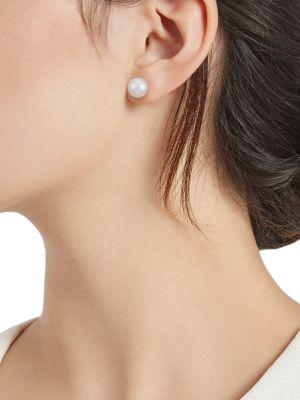 14K White Gold & 9-9.5MM Round Cultured Pearl Stud Earrings商品第2张图片规格展示