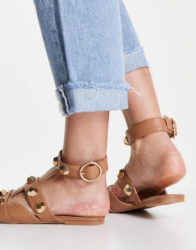 商品ASOS|ASOS DESIGN Lorina studded ballet flats in tan,价格¥109,第4张图片详细描述