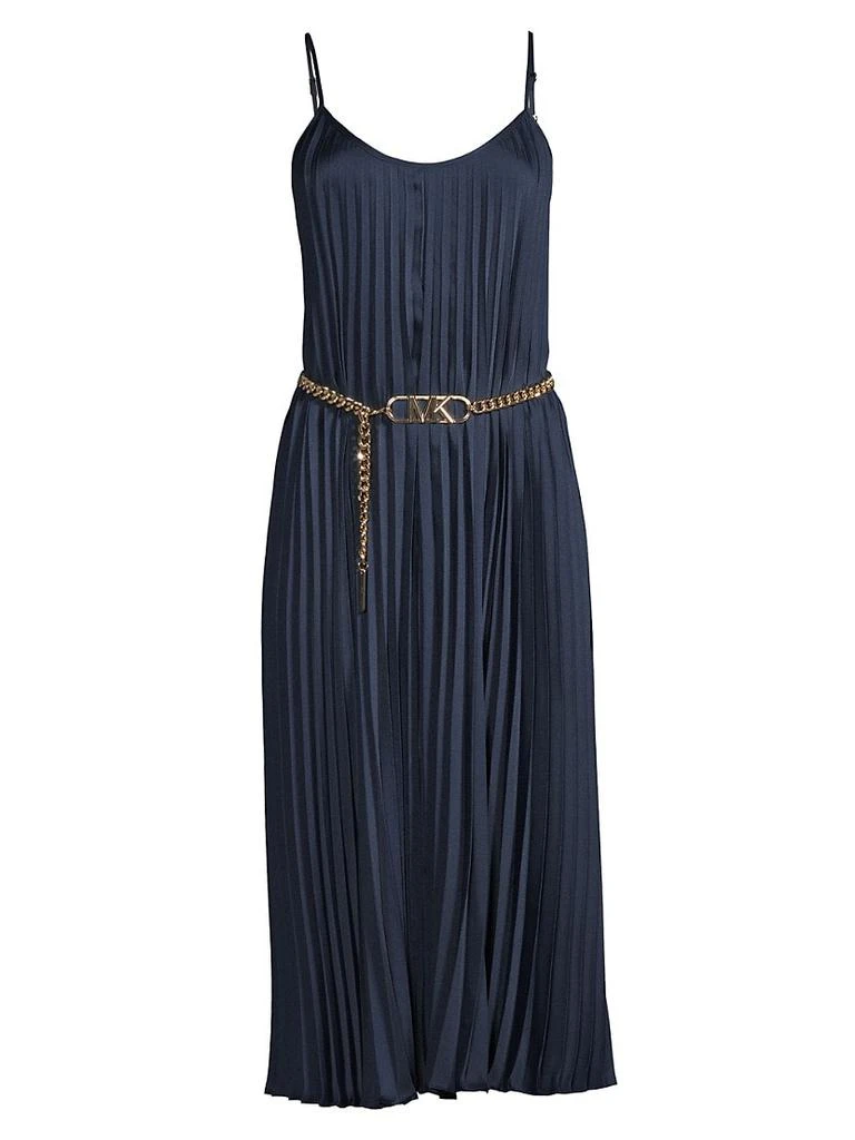 商品Michael Kors|【无腰带】Pleated Slip Midi-Dress 迈克.科尔斯（MICHAEL KORS）女式百褶长裙 midnight blue,价格¥631,第1张图片