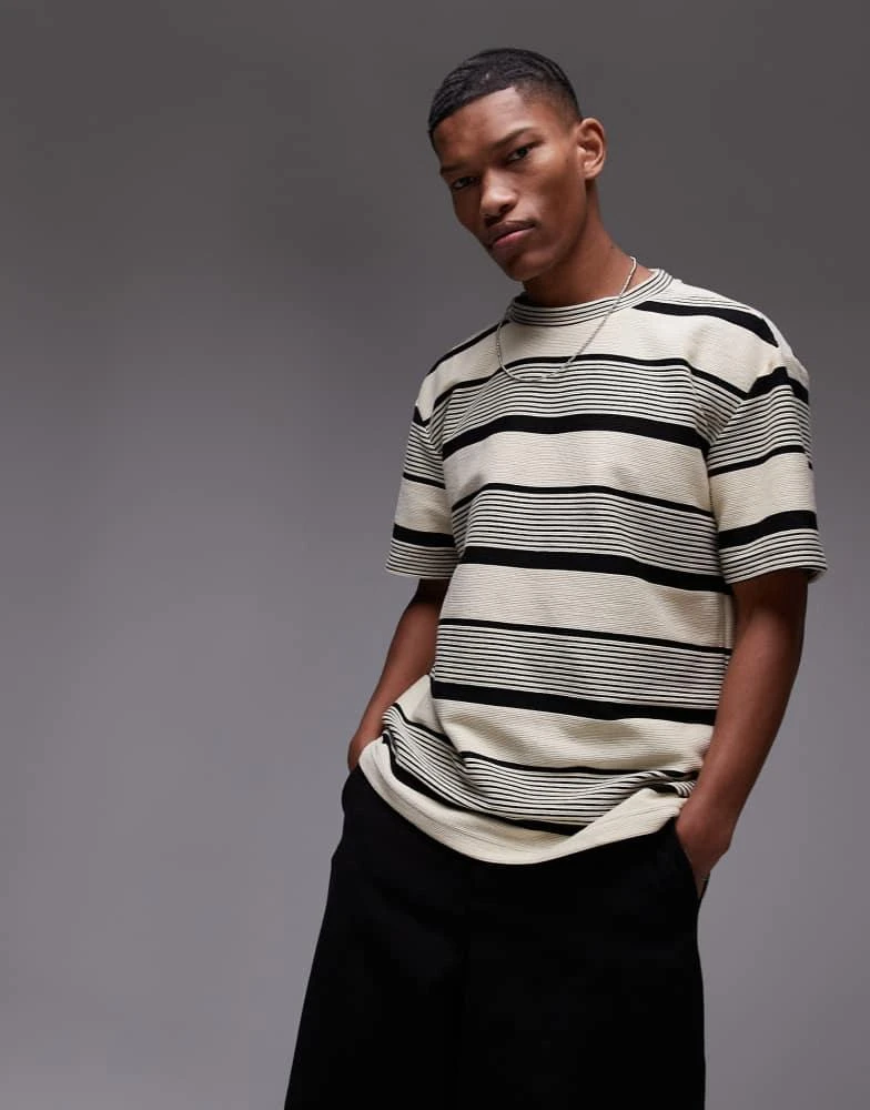 商品Topman|Topman premium oversized fit stripe t-shirt in ecru,价格¥313,第4张图片详细描述