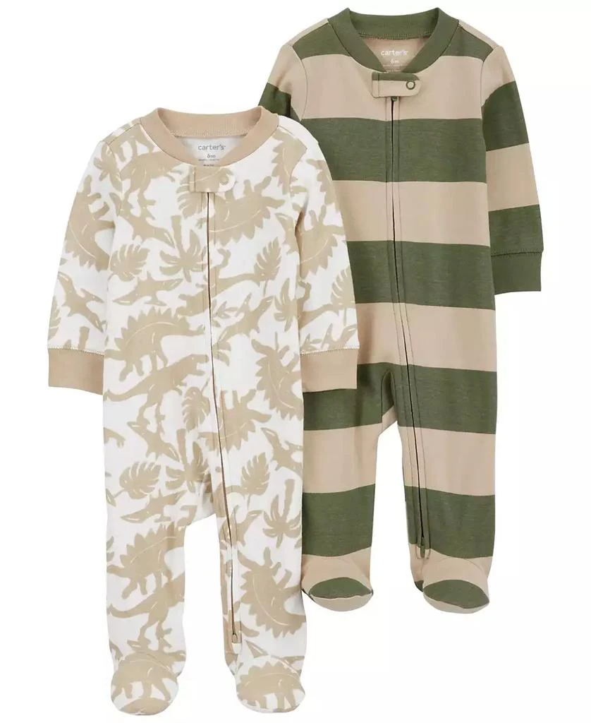 商品Carter's|Baby Girls and Baby Boys Cotton Two Way Zip Footed Coveralls, Pack of 2,价格¥81,第1张图片