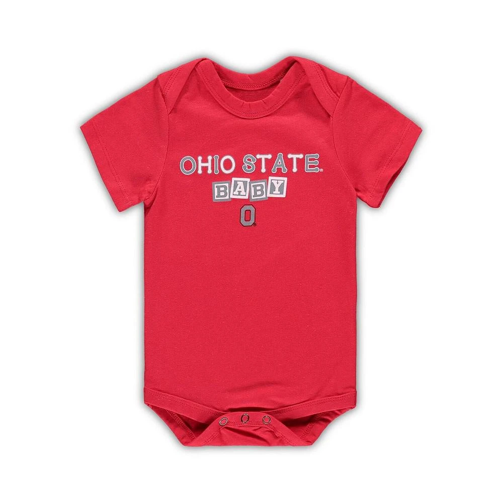 商品Garb|Newborn Infant Boys and Girls Scarlet Ohio State Buckeyes Baby Block Otis Bodysuit,价格¥154,第1张图片