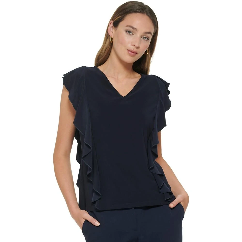 商品Tommy Hilfiger|Women's Ruffled-Side V-Neck Top,价格¥274,第1张图片