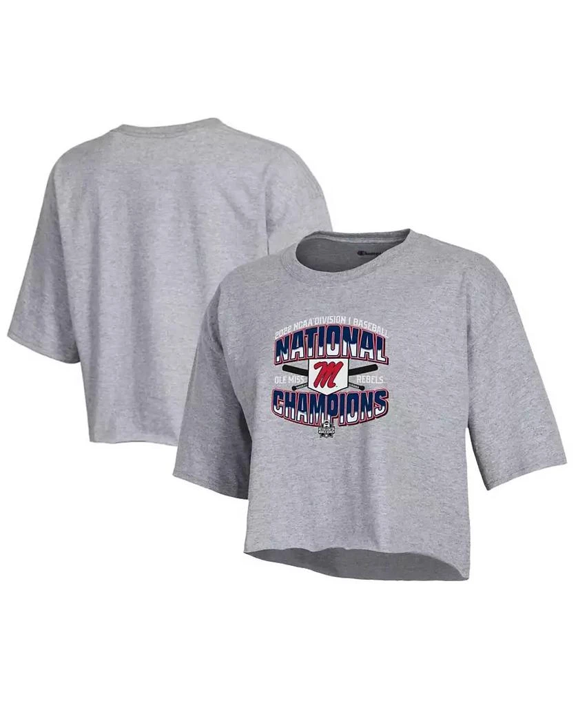 商品CHAMPION|Women's Heathered Gray Ole Miss Rebels 2022 NCAA Men's Baseball College World Series Champions Locker Room Boyfriend Cropped T-shirt,价格¥223,第1张图片