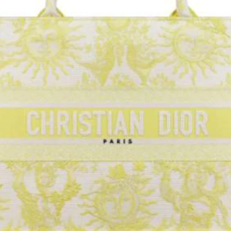 商品[国内直发] Dior|迪奥 品牌徽标大容量 刺绣 托特包Tote包购物袋手提包 中号 女款 黄色,价格¥19430,第5张图片详细描述