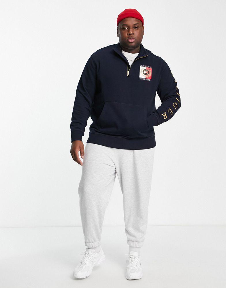 商品Tommy Hilfiger|Tommy Hilfiger Big & Tall embroid icon square half zip sweatshirt in navy,价格¥1191,第6张图片详细描述
