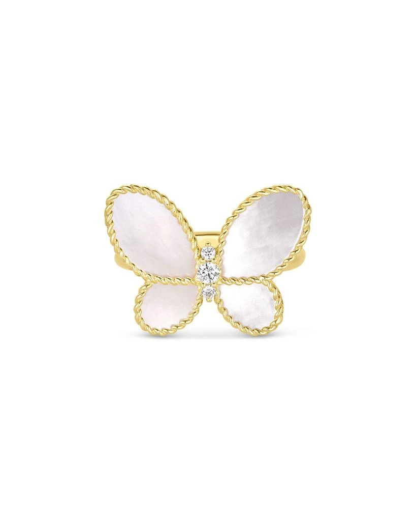 商品Roberto Coin|18K Yellow Gold Jasmine Mother of Pearl & Diamond Butterfly Ring,价格¥16638,第1张图片