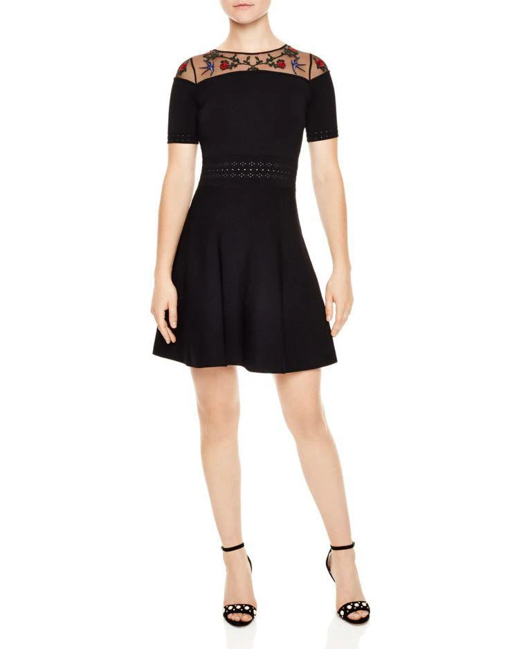 商品Sandro|Chaza Mesh-Yoke Embroidered A-Line Dress,价格¥1463,第1张图片
