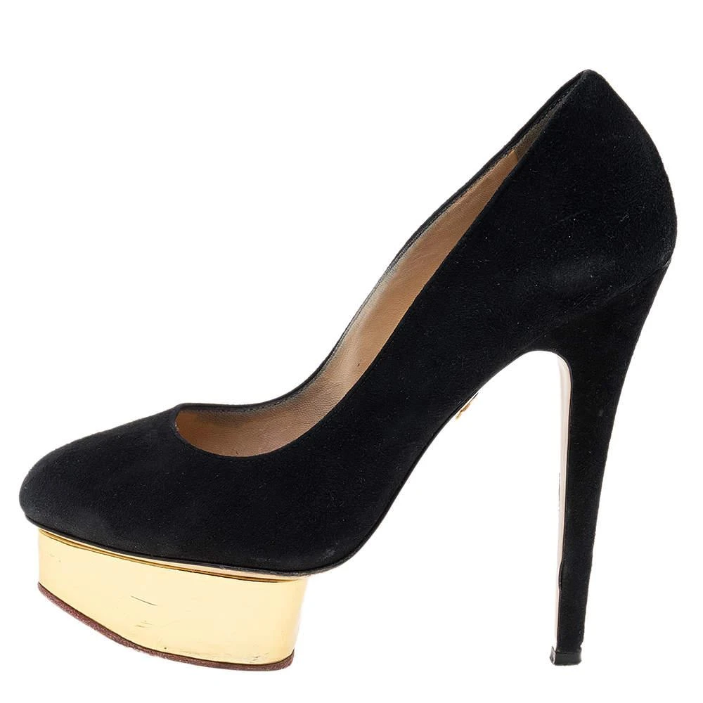 商品[二手商品] Charlotte Olympia|Charlotte Olympia Black Suede Dolly Platform Pumps Size 37.5,价格¥1199,第2张图片详细描述