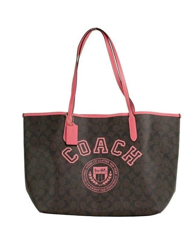 商品Coach|COACH Varsity Brown Watermelon Signature Canvas City Tote Handbag Purse,价格¥2513,第1张图片