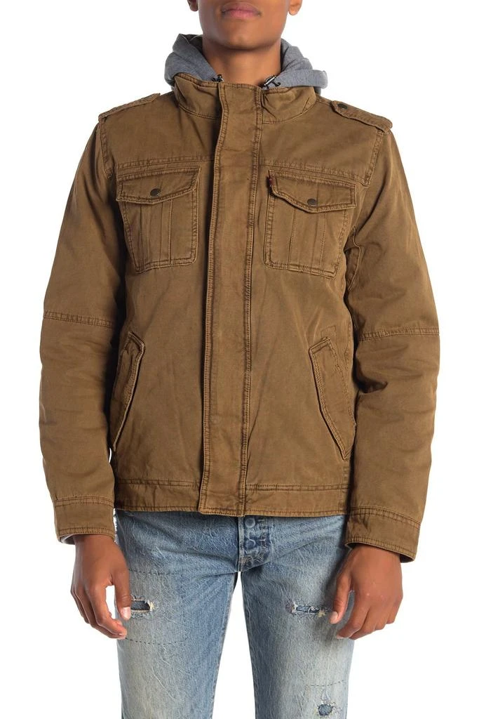 商品Levi's|Washed Cotton Faux Shearling Lined Hooded Military Jacket,价格¥600,第2张图片详细描述