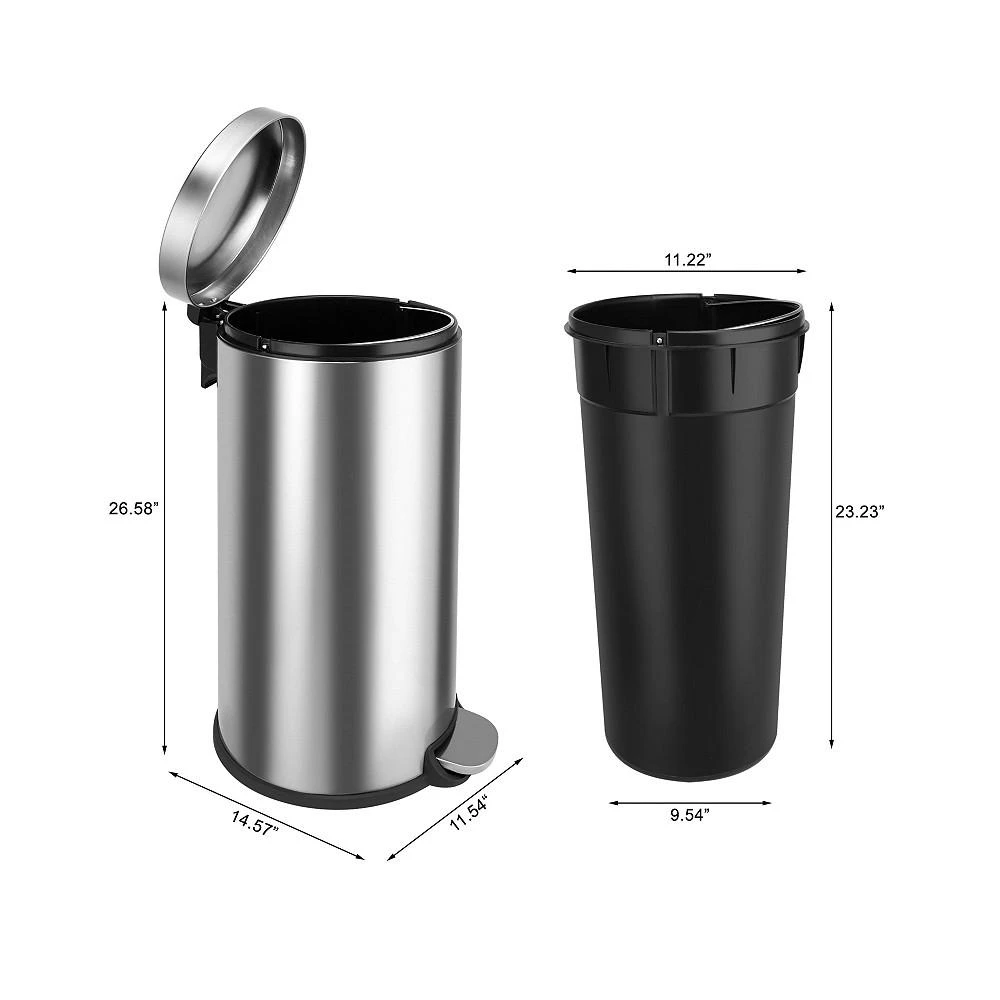 商品Mega Casa|8 Gal./30 Liter Stainless Steel Round Step-on Trash Can for Kitchen,价格¥517,第3张图片详细描述