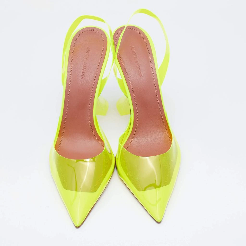 商品Amina Muaddi|Amina Muaddi Neon Yellow PVC Holli Glass Slingback Sandals Size 40,价格¥3677,第3张图片详细描述