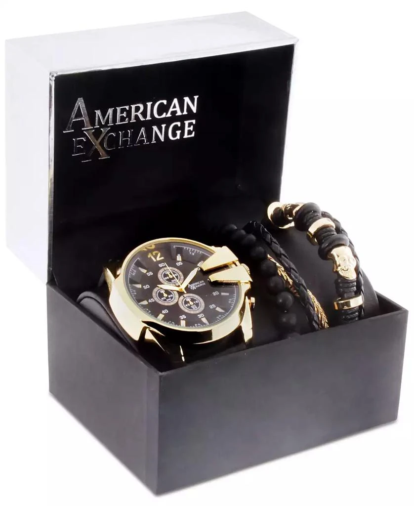 商品American Exchange|Men's Black Leather Strap Watch 52mm Gift Set,价格¥150,第2张图片详细描述