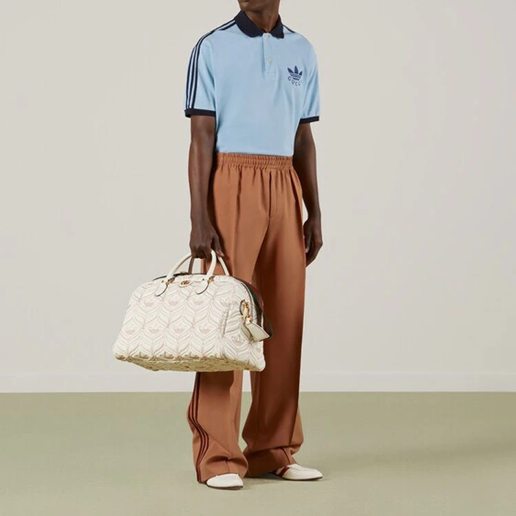 商品[国内直发] Gucci|古驰 x adidas originals SS23 条纹Logo印花套头短袖Polo衫 男款 蓝色,价格¥3404,第3张图片详细描述