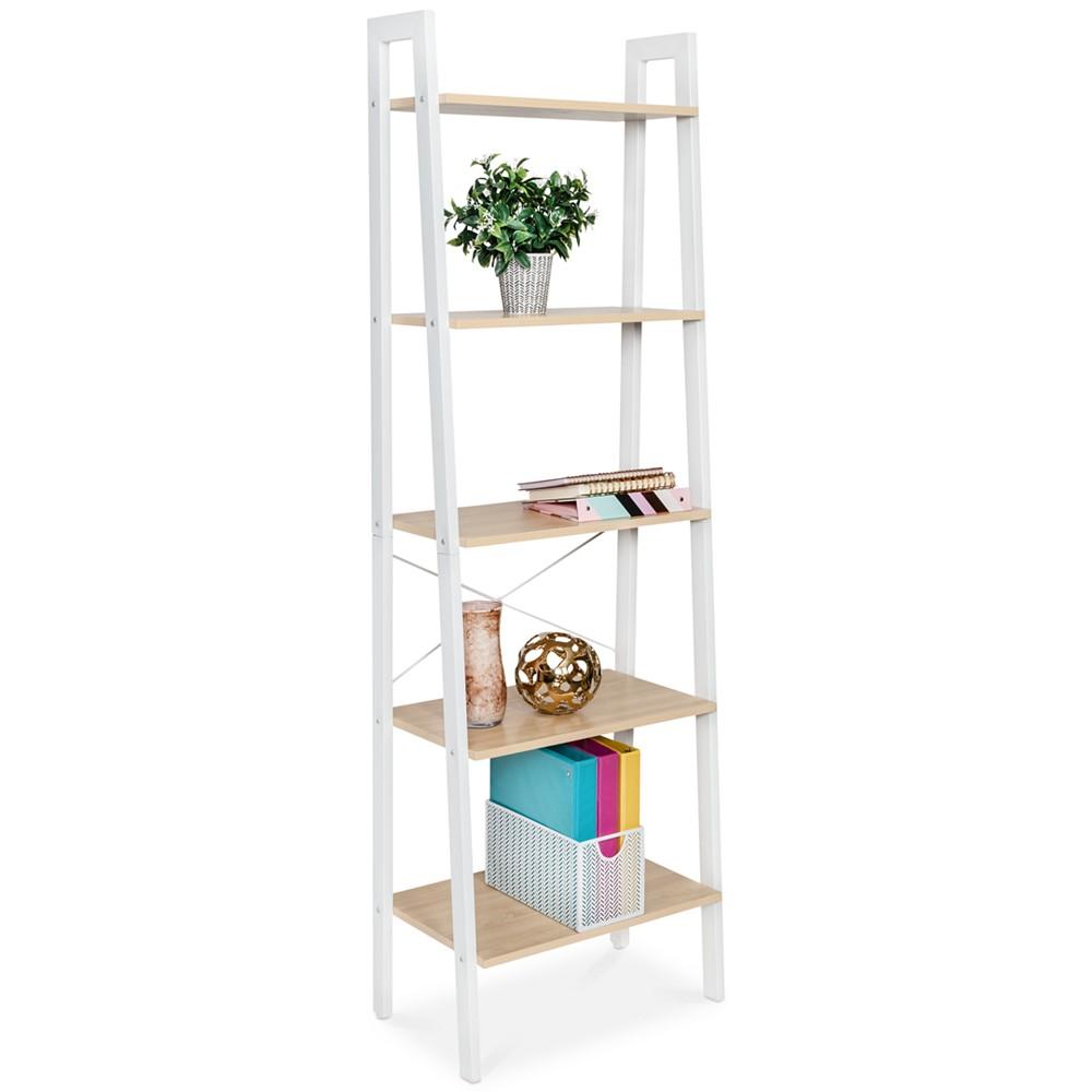 Metal & Wood Veneer A-Frame Ladder Shelf with 5-Tiers商品第2张图片规格展示