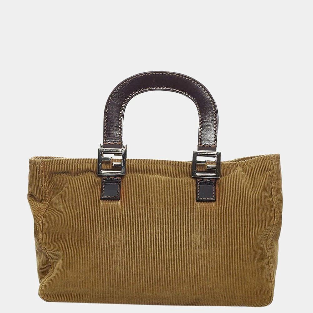 商品[二手商品] Fendi|Fendi Brown Leather Fabric Corduroy Top Handle Bag,价格¥3931,第3张图片详细描述