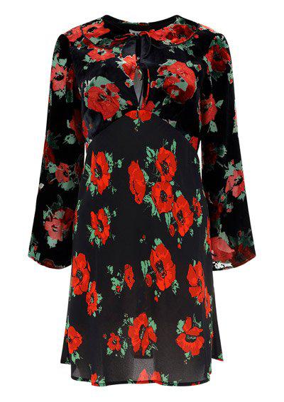 Rixo Tied Neck Velvet Floral Printed Dress商品第1张图片规格展示