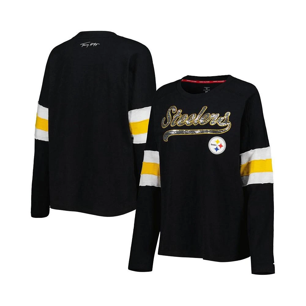 商品Tommy Hilfiger|Women's Black Pittsburgh Steelers Justine Long Sleeve Tunic T-shirt,价格¥422,第1张图片
