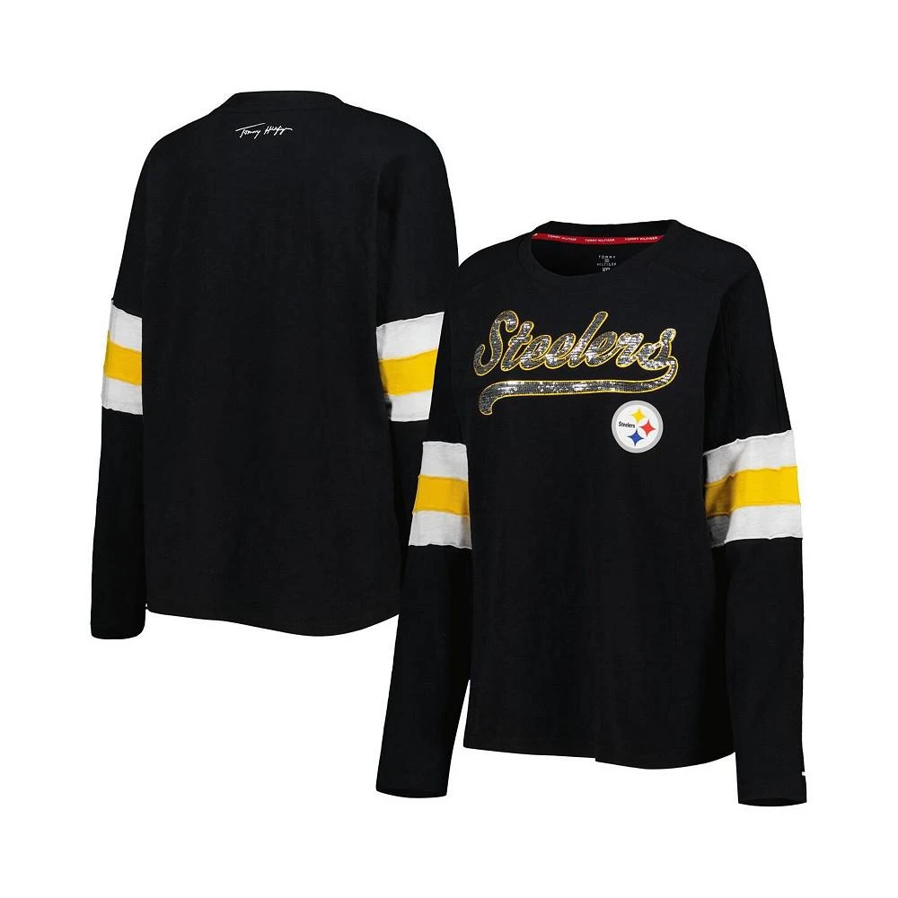 商品Tommy Hilfiger|Women's Black Pittsburgh Steelers Justine Long Sleeve Tunic T-shirt,价格¥419,第1张图片