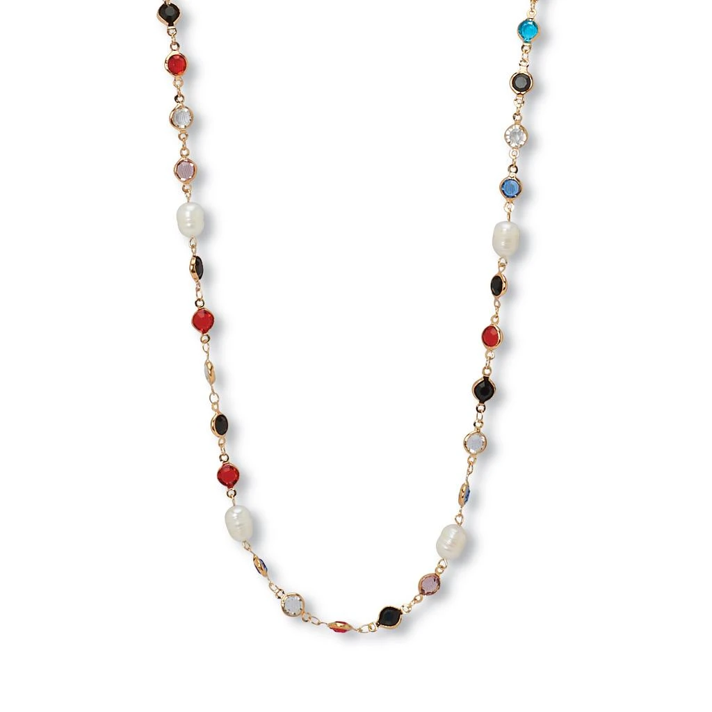 商品Palm Beach Jewelry|Colorful Crystal and Pearl Yellow Gold Ion-Plated Long Necklace, 40 Inches,价格¥391,第1张图片