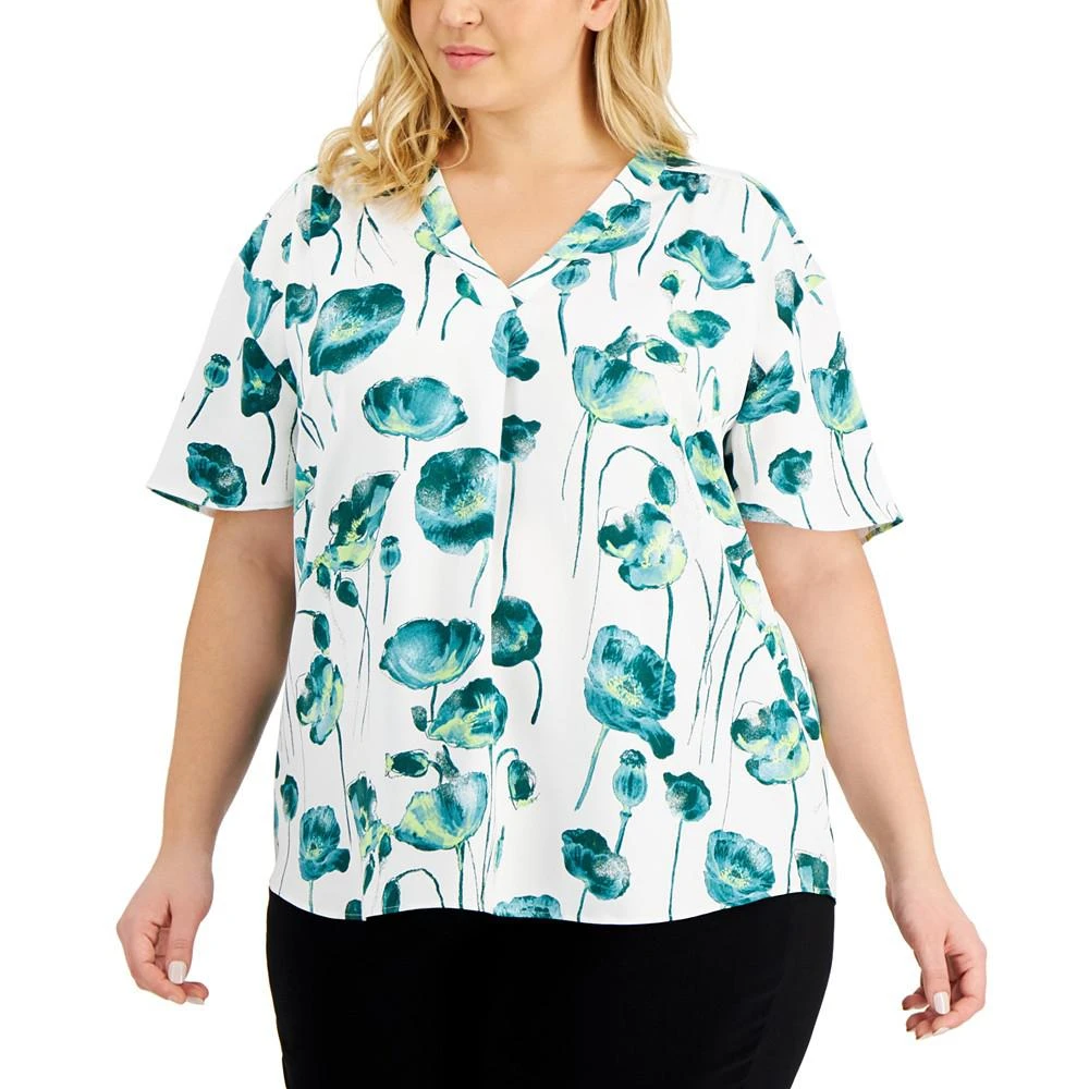 商品Alfani|Plus Size Printed Dolman-Sleeve V-Neck Top,价格¥198,第1张图片