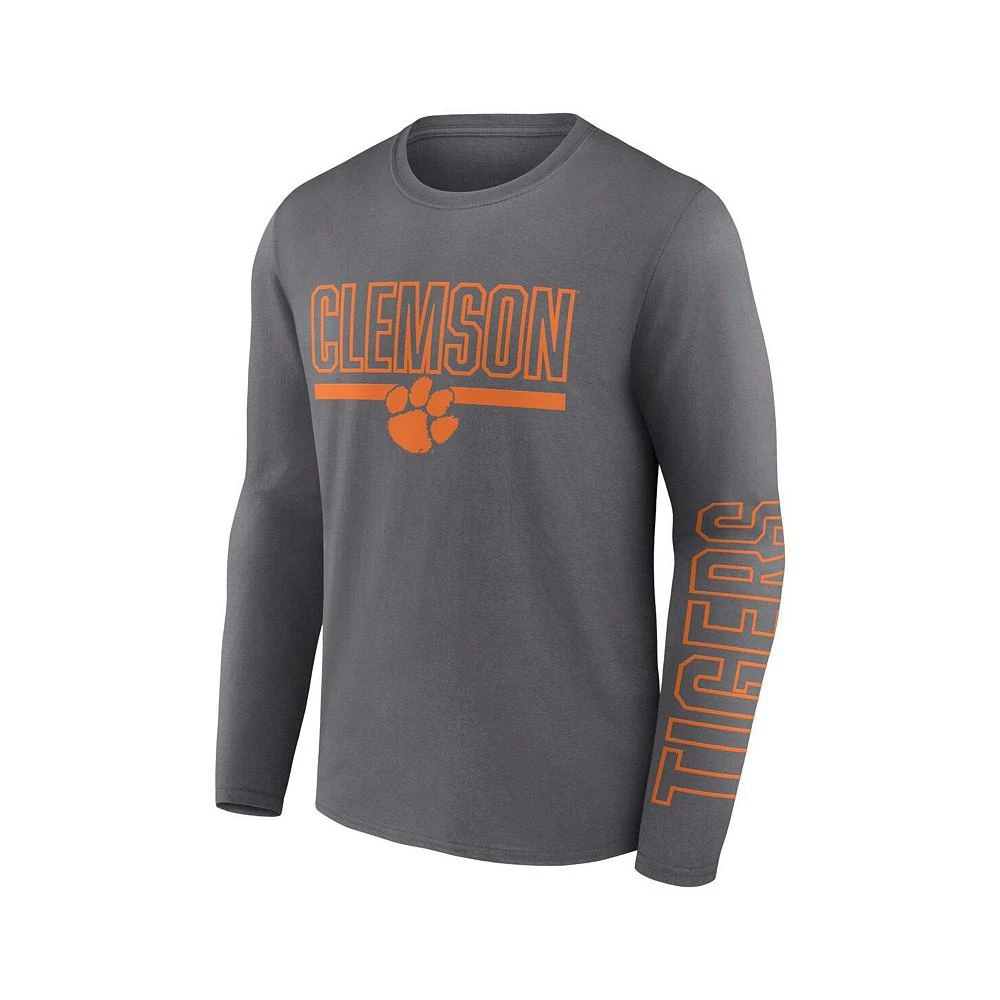 商品Fanatics|Men's Branded Heather Charcoal Clemson Tigers Modern Two-Hit Long Sleeve T-shirt,价格¥265,第3张图片详细描述