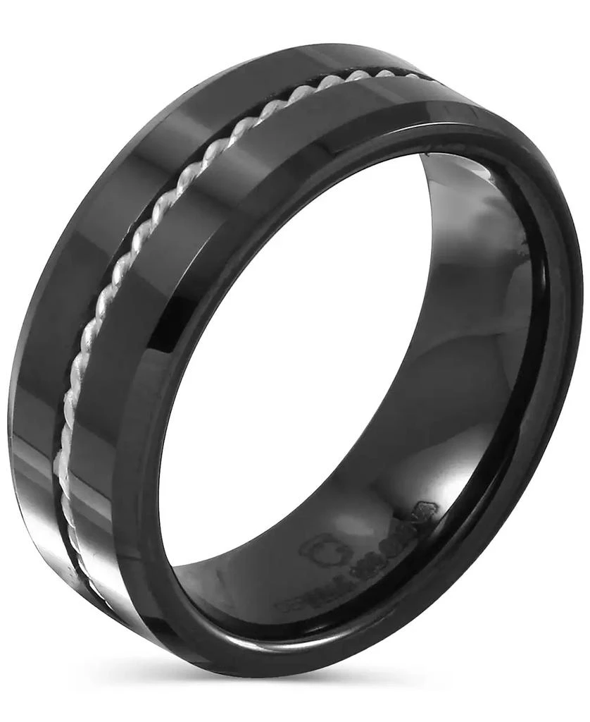 商品Macy's|Men's Black Ceramic & Sterling Silver Twist Rope Band,价格¥1124,第4张图片详细描述