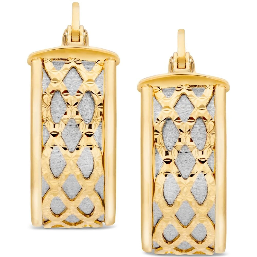 商品Macy's|Textured Two-Tone Huggie Hoop Earrings in 14k Gold & White Gold,价格¥5201,第4张图片详细描述