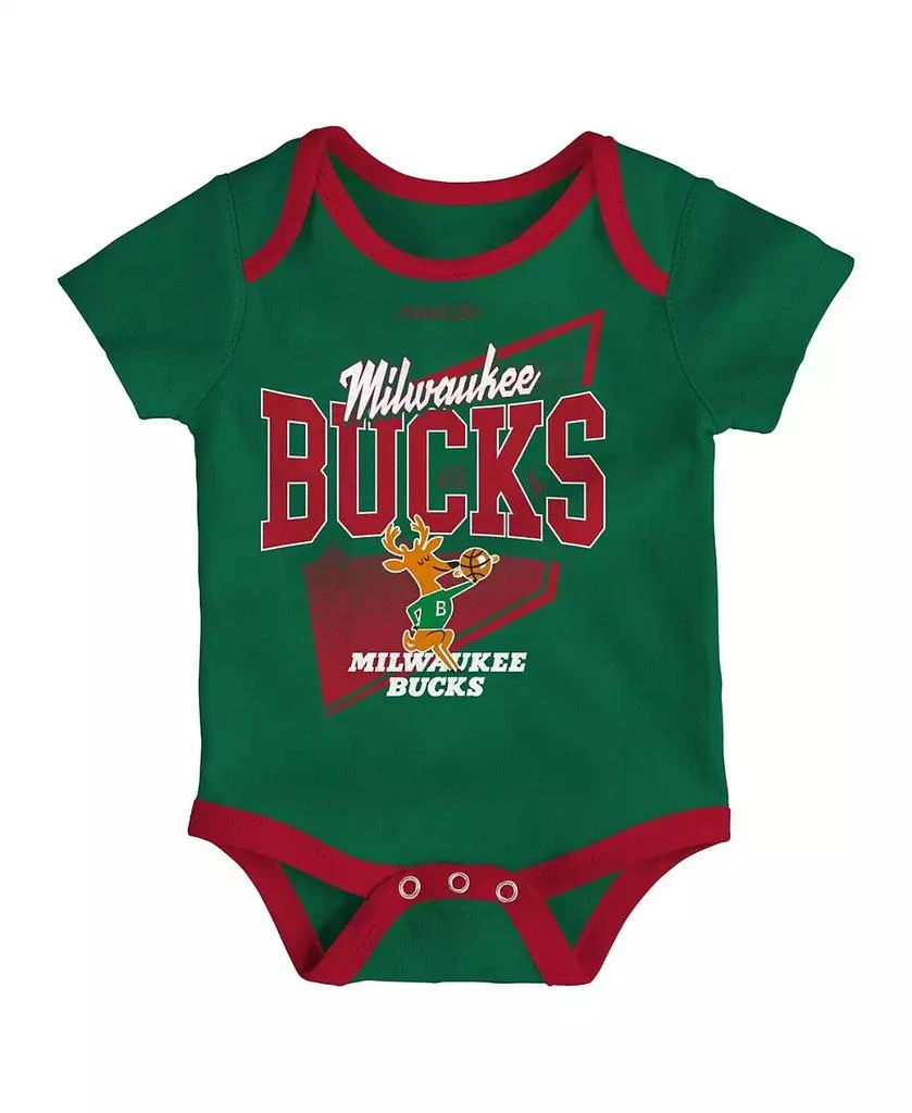 商品Mitchell & Ness|Infant Boys and Girls Hunter Green, Red Milwaukee Bucks Hardwood Classics Bodysuits and Cuffed Knit Hat Set,价格¥299,第4张图片详细描述