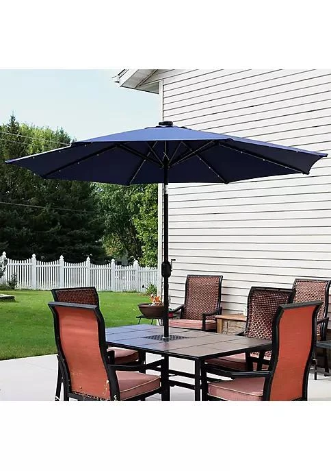 商品Sunnydaze Decor|Decor 9 Ft Solar Aluminum Patio Umbrella With Tilt And Crank   Navy,价格¥1042,第1张图片