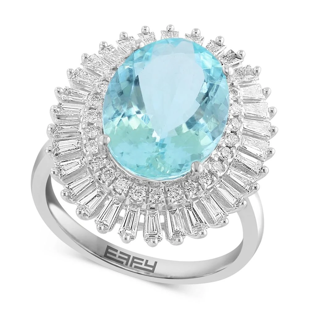 商品Effy|EFFY® Aquamarine (7-1/3 ct. t.w.) & Diamond (7/8 ct. t.w.) Sunburst Halo Ring in 14k White Gold,价格¥29031,第1张图片