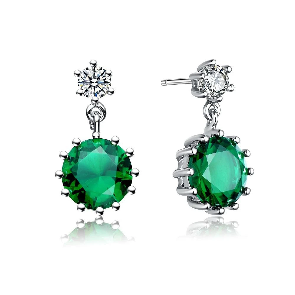 商品Genevive|Sterling Silver White Gold Plated Cubic Zirconia Circle Drop Earrings,价格¥492,第1张图片