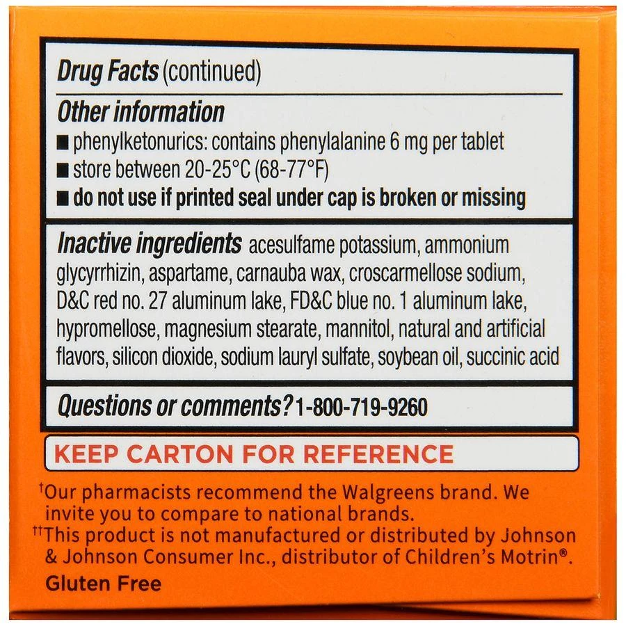 商品Walgreens|Children's Ibuprofen 100 Chewable Tablets Grape,价格¥60,第4张图片详细描述