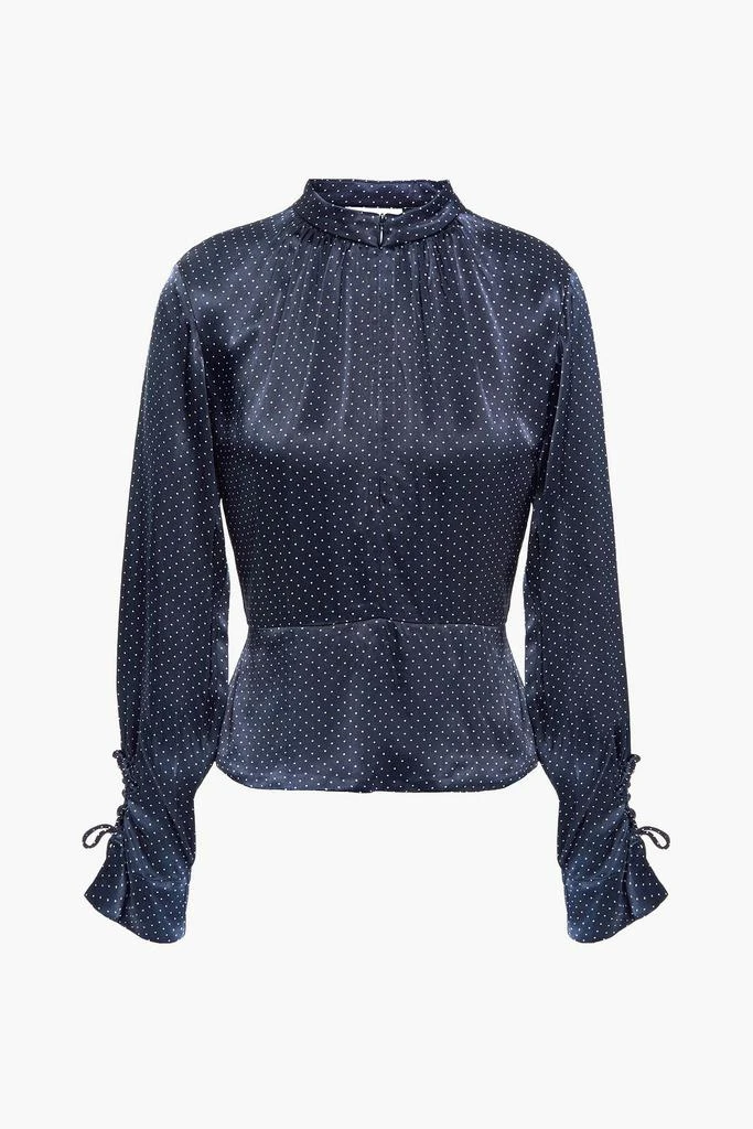 商品Ganni|Tie-back cutout polka-dot satin peplum blouse,价格¥405,第1张图片