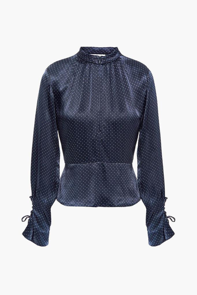 商品Ganni|Tie-back cutout polka-dot satin peplum blouse,价格¥601,第1张图片