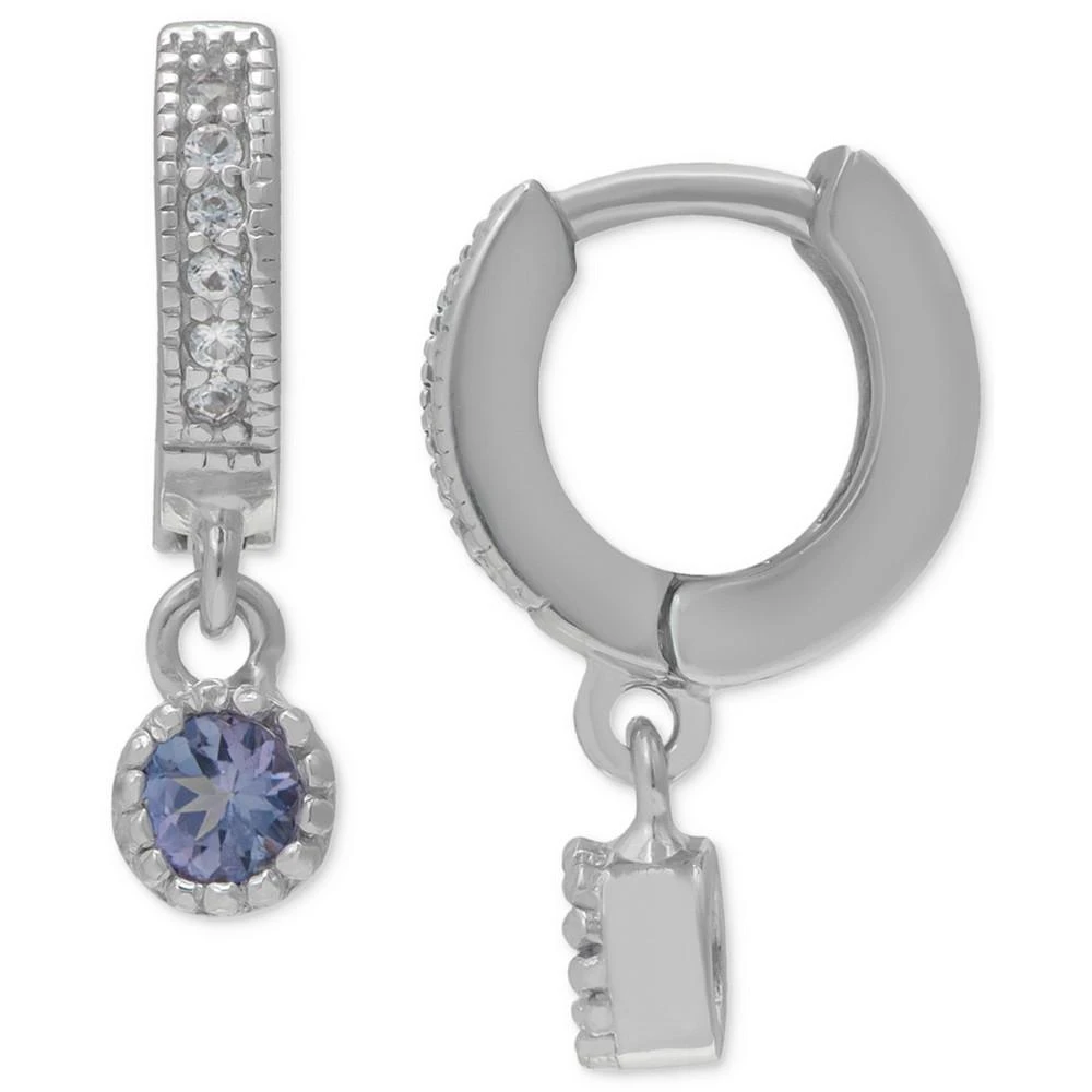 商品Macy's|Tanzanite (1/4 ct. t.w.) Charm Lab grown White Sapphire (1/10 ct. t.w.) Huggie Hoop Earrings in Sterling Silver,价格¥748,第1张图片