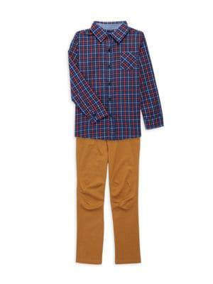 Little Boy's & Boy's 2-Piece Plaid Shirt & Pants Set商品第1张图片规格展示