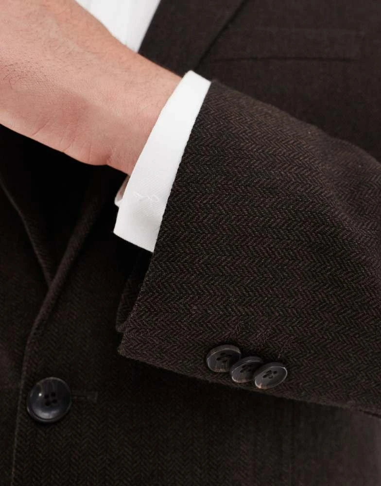 商品ASOS|ASOS DESIGN wool rich slim suit jacket in brown herringbone,价格¥883,第5张图片详细描述