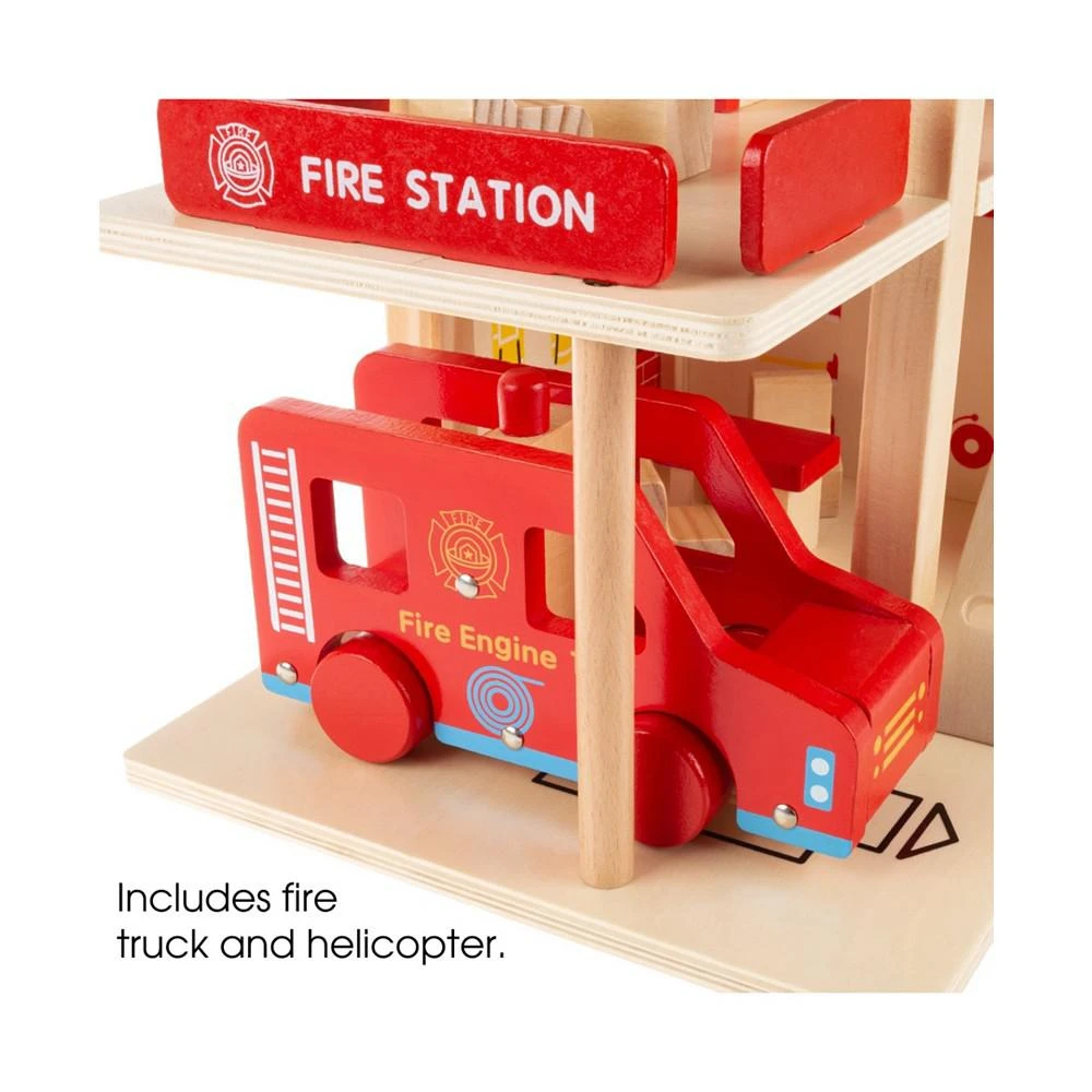 商品Trademark Global|Hey Play Fire Station Playset - Wooden Firehouse, Truck, Helicopter And Fun Firefighting Accessories, 3-Level Pretend Play Dollhouse,价格¥225,第5张图片详细描述